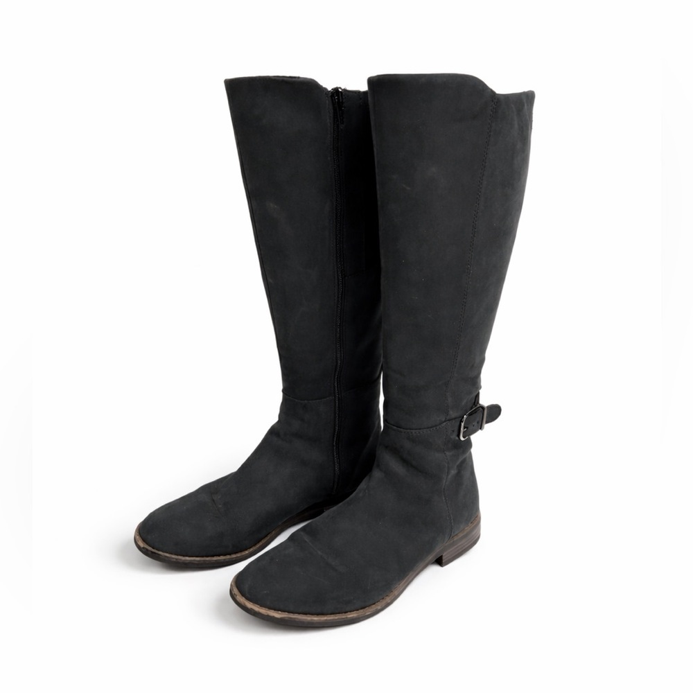 Clarks 8.5 Black Leather Knee‎ Boots riding high buckle women’s